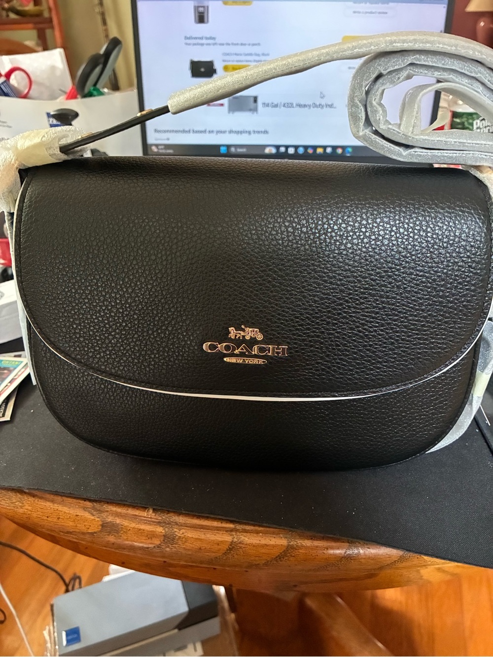 COACH "MACIE" LEATHER SADDLE BAG WITH GOLD ACCENTS. BRAND NEW, NEVER TOUCHED.